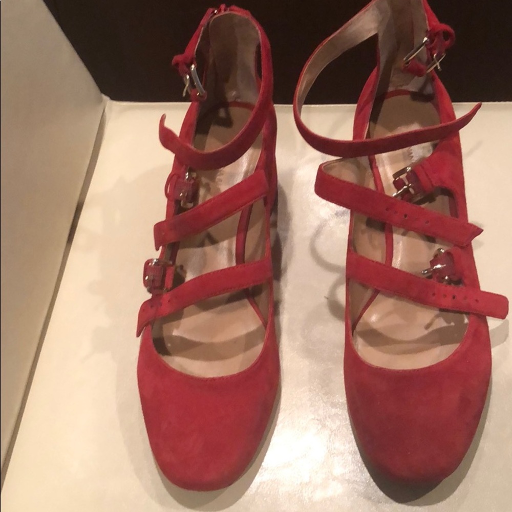 Red Suede Banana Republic strappy shoes